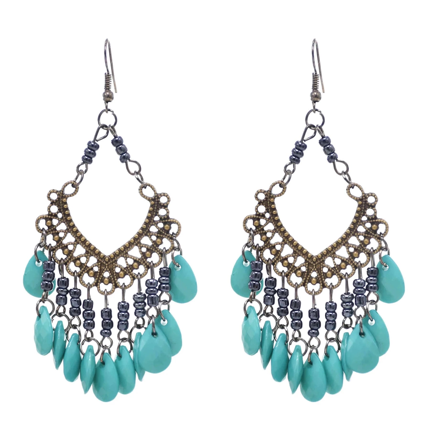 Red Green Beads Tassel Earrings Bohemian Gypsy Drop Dangle Earrings for Women