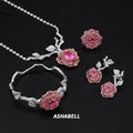 Wholesale Luxury 925 Silver White Gold Plating Wedding Bridal Gift Fashion Luxury Rose Flower Necklace Wedding Jewelry Sets