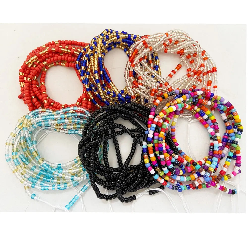 50 Colors African Ghana Plus Size Cotton String Tie on Weightloss Body Belly Chain Waist Small Beads Jewelry Women Clasp Offer MegaBDM