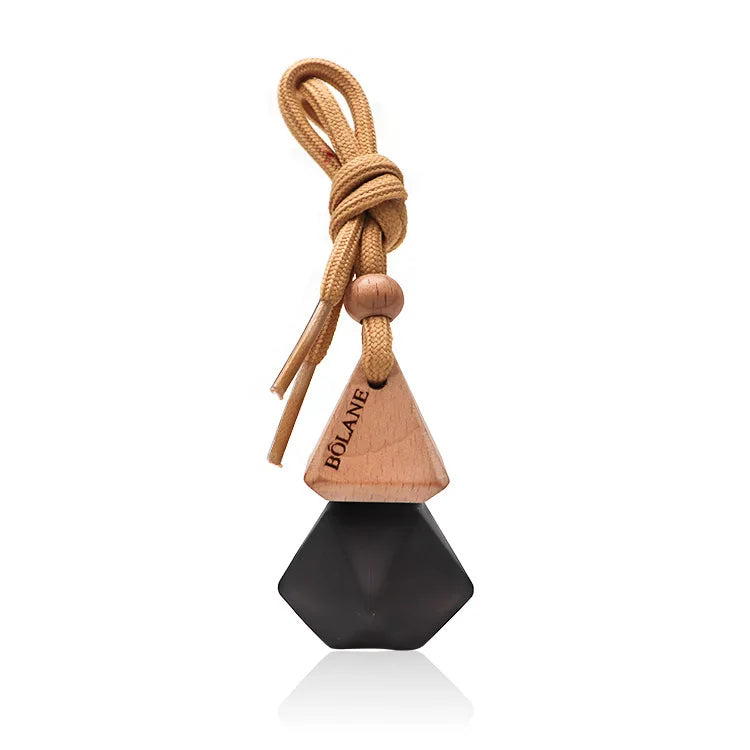 8ml Matt Black Set Mini Perfume Bottle Car Essential Oil Container clear Glass Perfume Bottles for Car with Wooden Triangle Cap