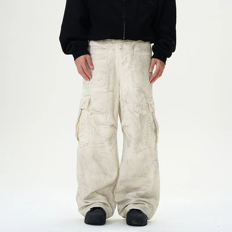 World Popular Style Ttock High Quality Men Print Dirty Graffiti Customizable Straight Jeans 100% Cotton Stonewashed Cargo