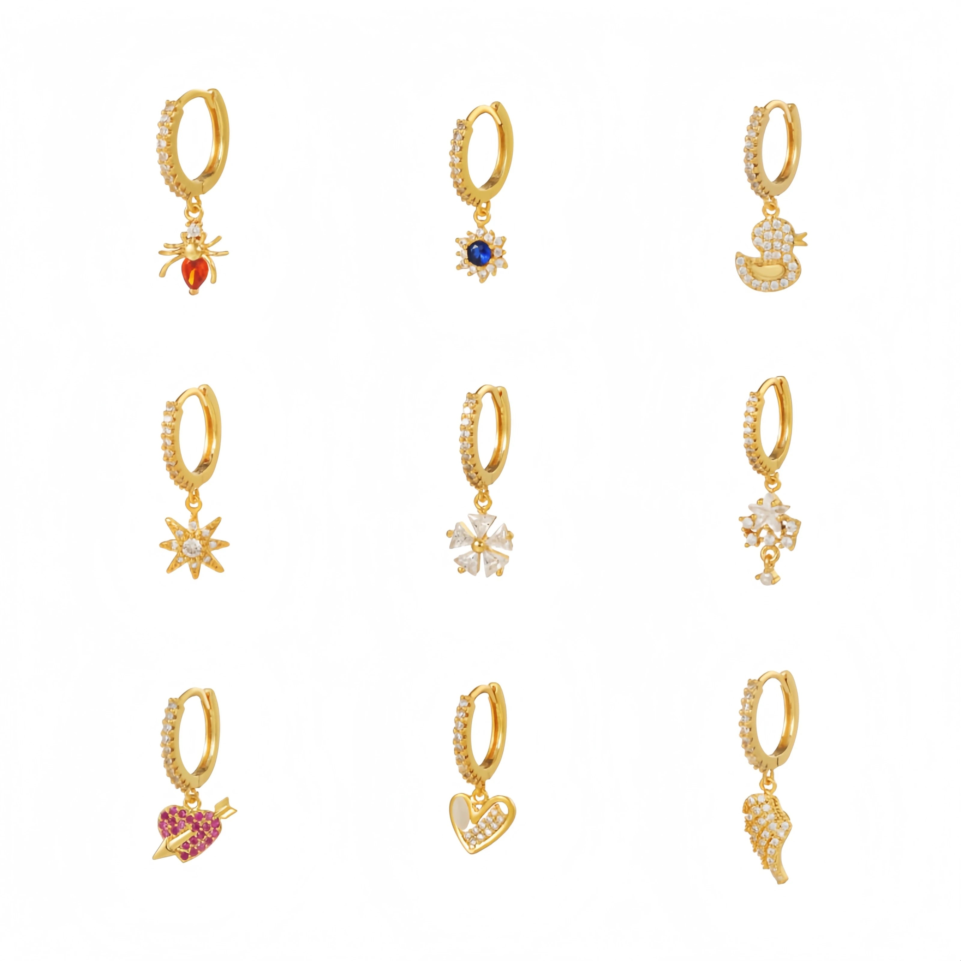 Zuola Trendy 5A Zircon Earrings 18K Gold Plated Multi Style Huggie Hoops with Pendant Fine Jewelry Unisex