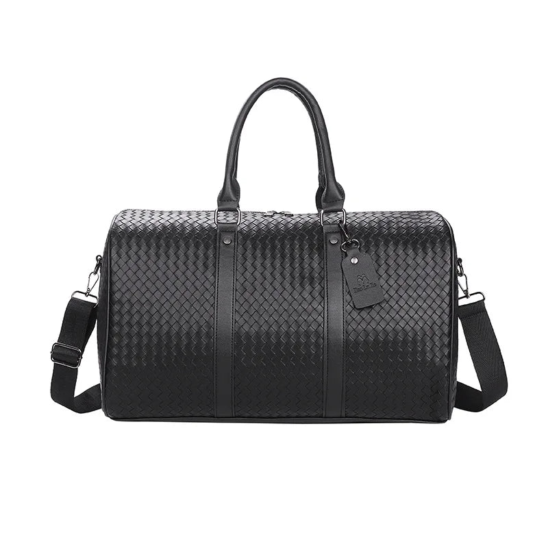 Multifunctional Woven PU Braided Leather Satchel Large Waterproof Duffle Bag Zipper Men's Travel Hand Bag Sac De Voyage