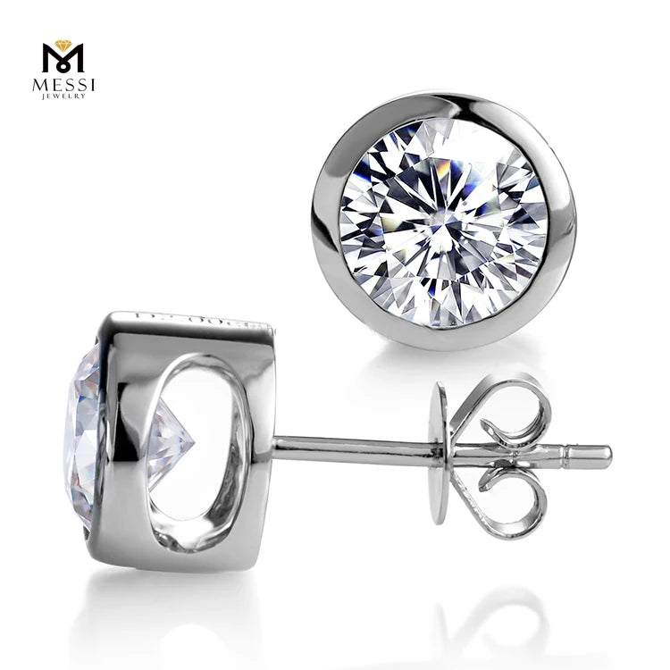 Messi Jewelry MSE-013 Lab Grown 1.0ct VS CVD HPHT Diamond Woman 18k 14k White Gold Lab Diamond Stud Earrings