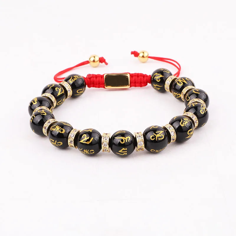 New Design Natural Stone Tibetan Buddhism Symbol Agate Beads CZ Pave Charm Friendship Custom Macrame Bracelet Men WOmen JBS12040