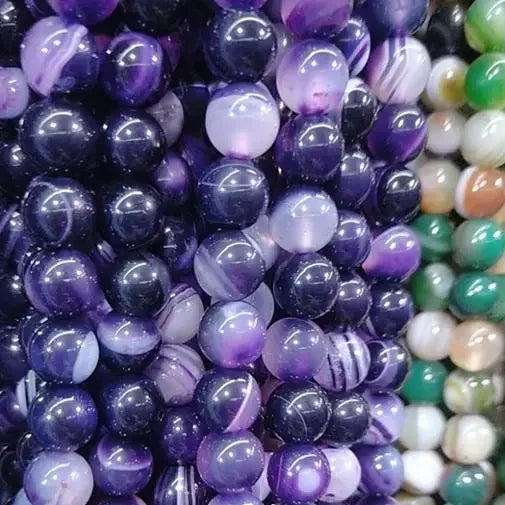 Wholesale Loose Gemstone Natural 8mm Purple Stripe Agate Stone Beads Strand for Bracelet Jewelry Making
