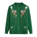 Source Factory XXL Oversize Cardigan Sweaters for Women Knitted Geometric Embroidery Decoration Crew Neck Long Back Autumn Front