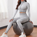 New Design Front Zipper Long Sleeve Bra and Pants Women Sports Set Fitness Running Quick Dry 2 Piece Top Jacket Set Yoga Wear