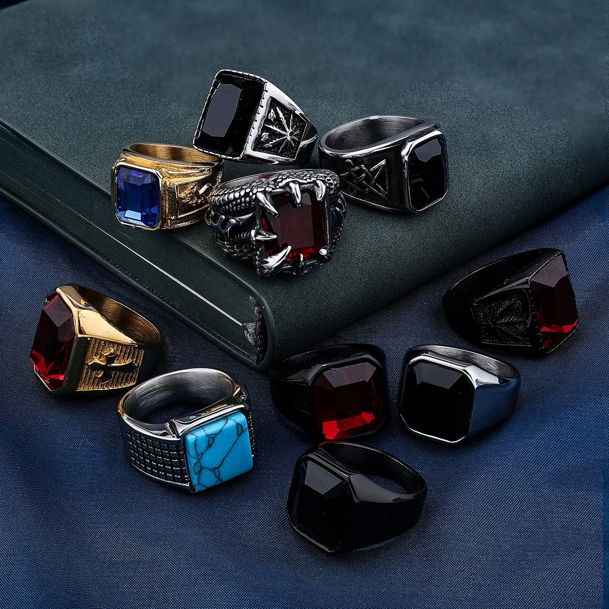 Custom Fashion Jewelry 316 Stainless Steel 18K Gold Natural Stone Gemstone Arab Men Rings 7-13 MegaBDM