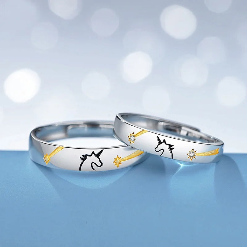 Latest Design Jewelry Unicorn Couple Rings Wedding Finger Simple Rings Birthday Gift Star Planet Adjustable Gemstone Ring