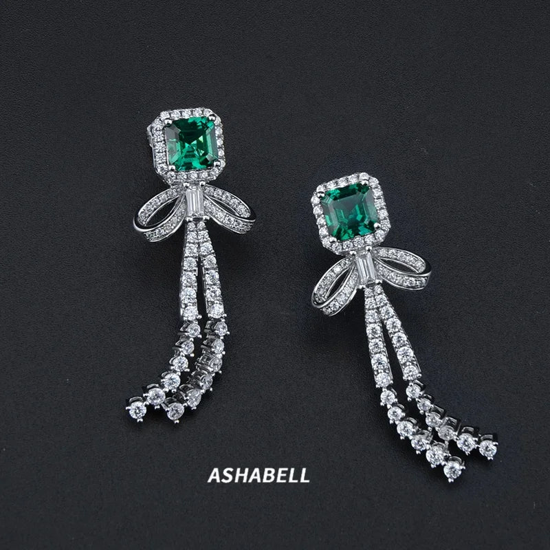 Trendy Hot Sale S925 Sterling Silver Emerald 5A ZIRCON  Drop Earrings for Women Gift Simple Style Earrings