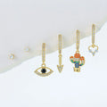 6Pcs Trendy Colored Zircon Cactus and Eye Shape Earrings Set Unique Jewelry Set for Women