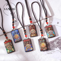 New Arrival Tibet Nepal Thangka Jewelry Stone Yellow Jambhala Buddha Wooden Pendant