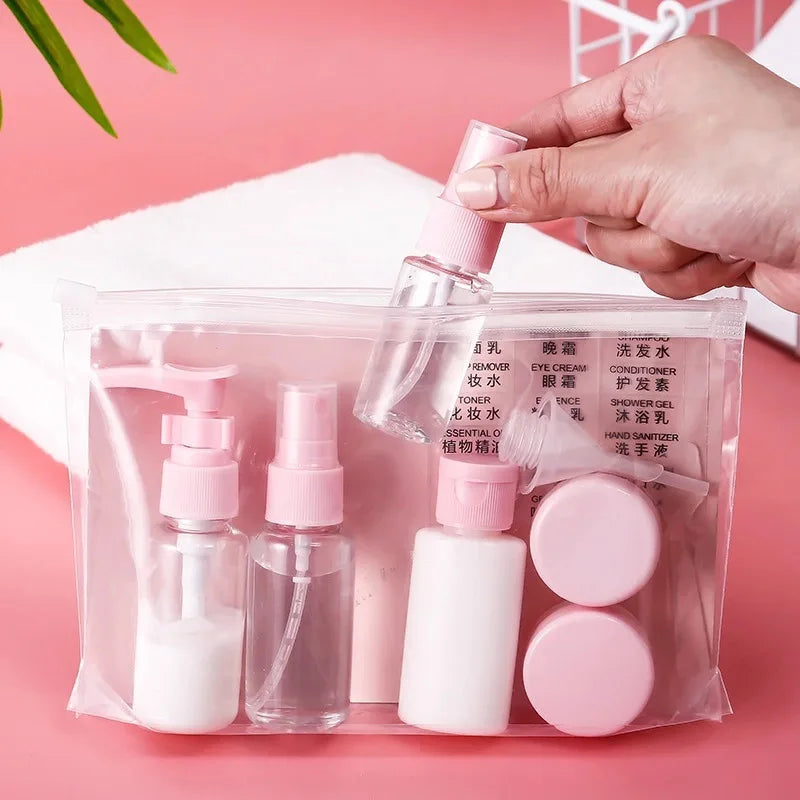 Stock Small Capacity Reusable Plastic Mini Travel Bottle Set for Face Cream Lotion Facial Cleanser Cosmetic Packaging Custom