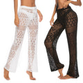 Pure Color High Waist Crochet Wide Leg Pants for Women Summer Beach Swimsuit Bikini Hollow Out Knit Cover Ups