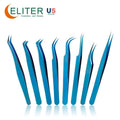 ELITER in Stock Blue Titanium Eyelash Extension Tweezers Tweezers Eyelash Extension Wholesale Tip Eyelash Tweezers