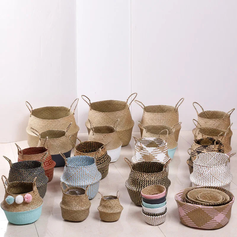 Wholesale Hot Selling 100% Natural Family Living Room Storage Dirty Laundry Seagrass Storage Belly Basket