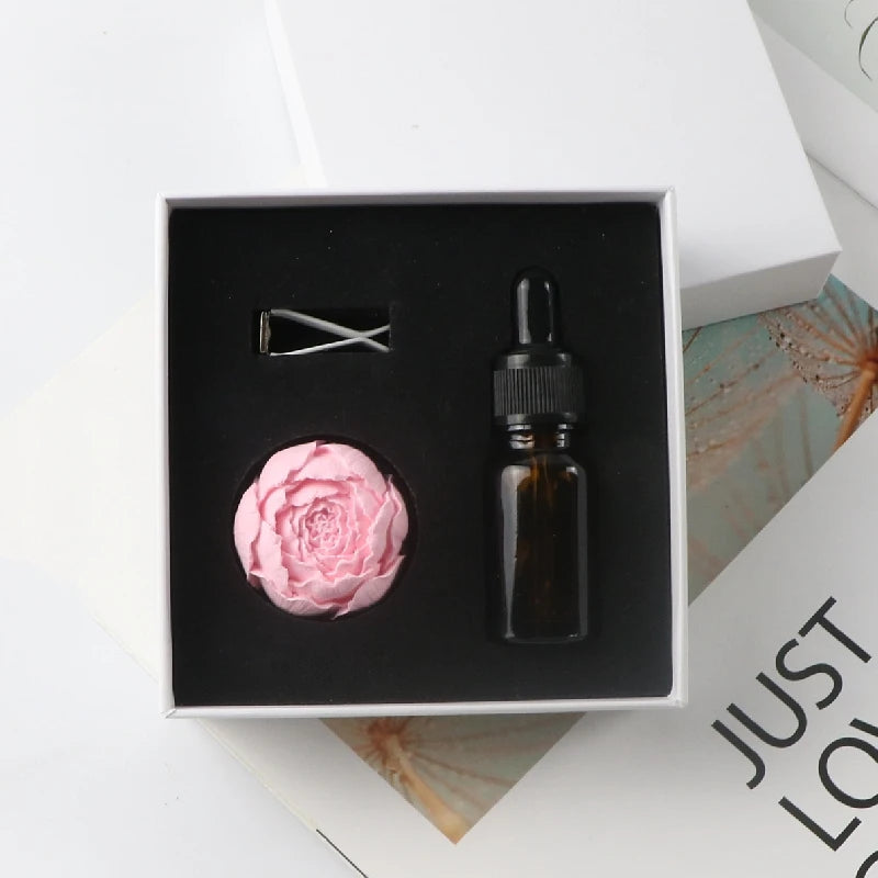 Handmade Porcelain Pink Peony Flower Ceramic Aroma Plaster Scented Car Vent Air Freshener Home Fragrance Essential Oil Diffuser