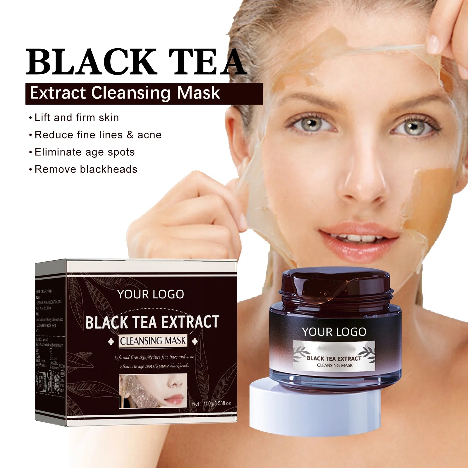 Private Label Skin Care Products Black Tea Face Mask Pore Cleaning Oil Control Lift and Firm Skin Facial Mask Cleansing Mask