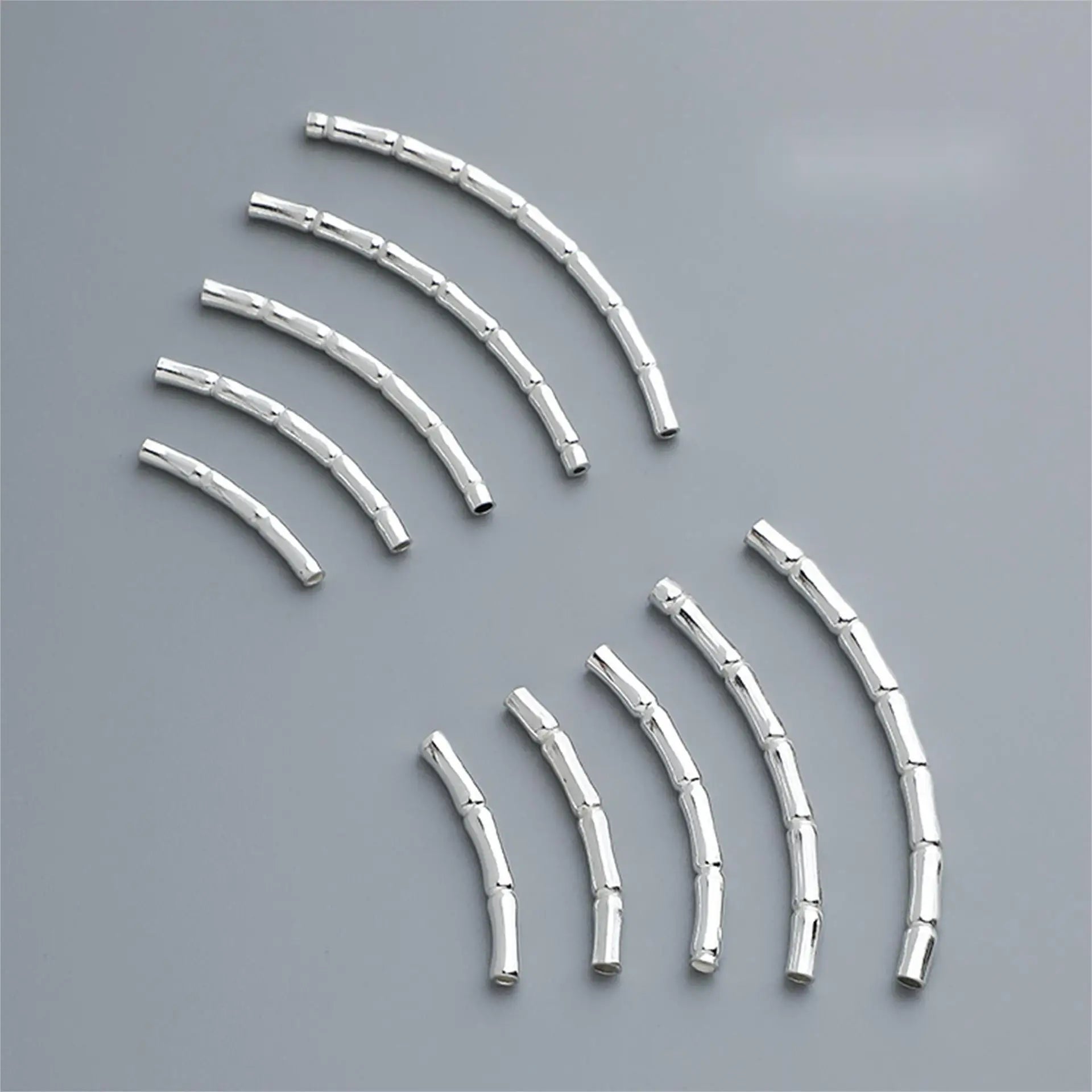 GP S925 Sterling Silver Bamboo Curved Tube Bead DIY Permanent Jewelry Chains Making Bracelet Necklace Tube Beads Wholesale