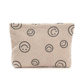 Handheld Smile Face Soft Velvet Cosmetic Storage Bag Women Travel Toiletry Bag Corduroy Makeup Zipper Pouch with Custom Print