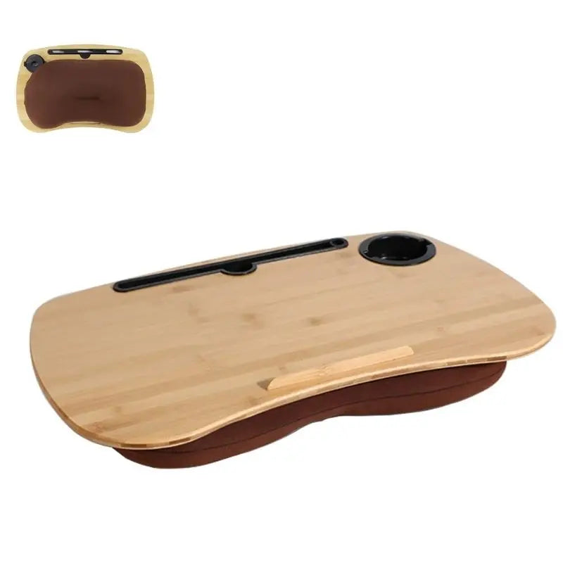 Bamboo Wood Portable Lazy Lap Desks Laptop Knee Desk Laptop Pillow Table with Cushion Soft Pillow Cup Holder
