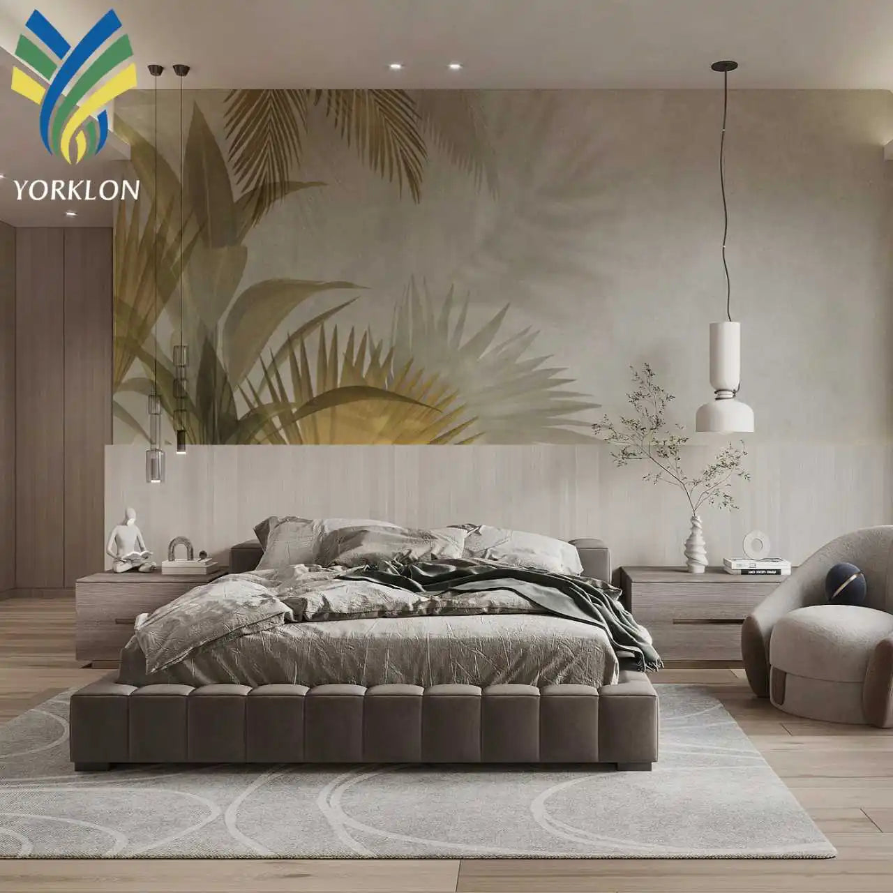 Modern 3D Home Decoration Wall Murals Floral Tropical Green Leaves on Waterproof Fabric for Living Room Decor