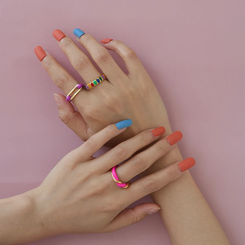New Arrival Enamel Ring Handmade Y2K Trendy Cheap Colorful Oil Drip Ring Wholesale Jewelry for Women