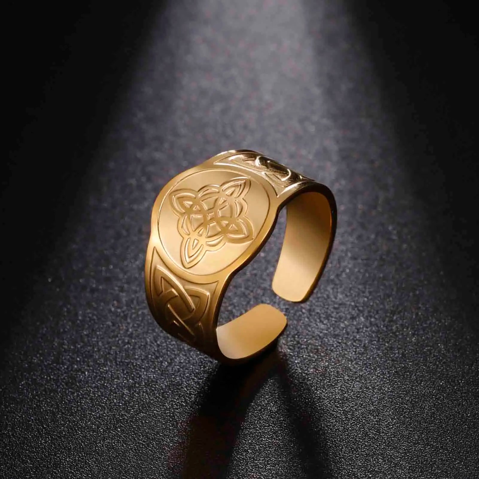 Celtic Witch Knot Ring for Women Stainless Steel Silver Color Open Rings Witchcraft Pagan Wiccan Amulet Jewelry Christmas Gifts