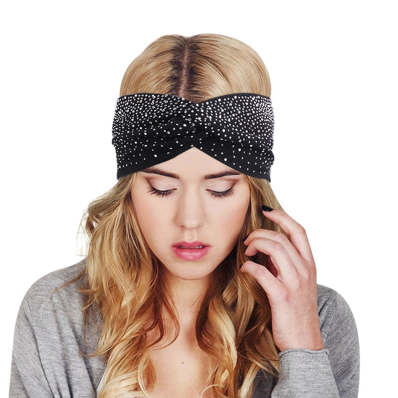 Winter Soft Warm Cotton Turban Yoga Bling Headbands Custom Headband Women Hairband With Rhinestone