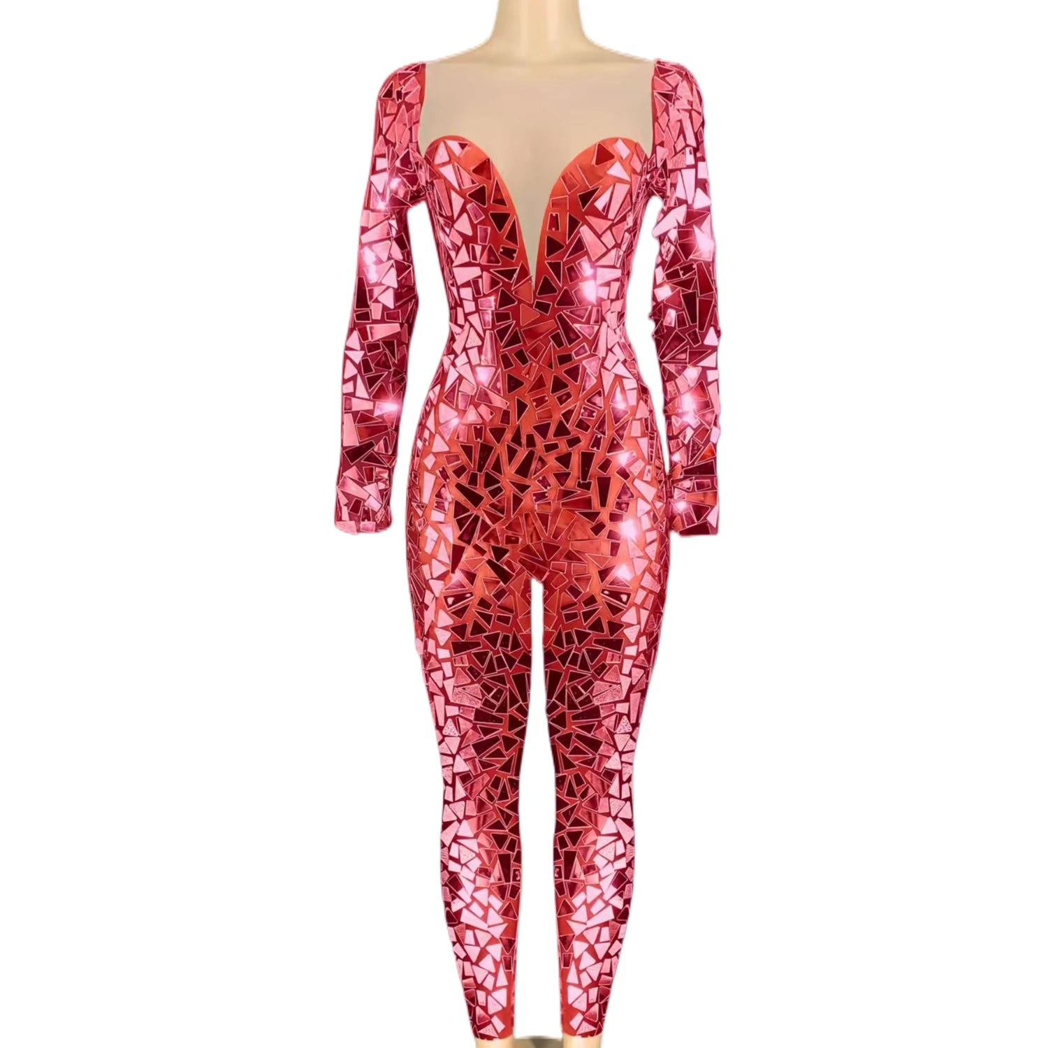 Sexy Photoshoot Bling Mirror Sequin Sexy Bodysuit Stripper Outfits Plus Size Dance Leotard Women Slim Rompers One Piece Jumpsuit