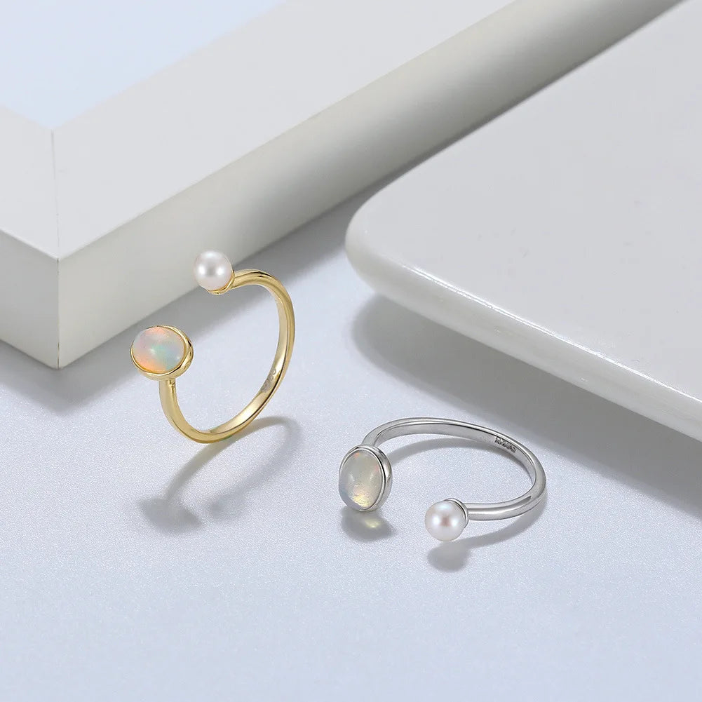 Latest Design Fashion Personalized Opal Ring Jewelry Adjustable 925 Sterling Silver Ring Women