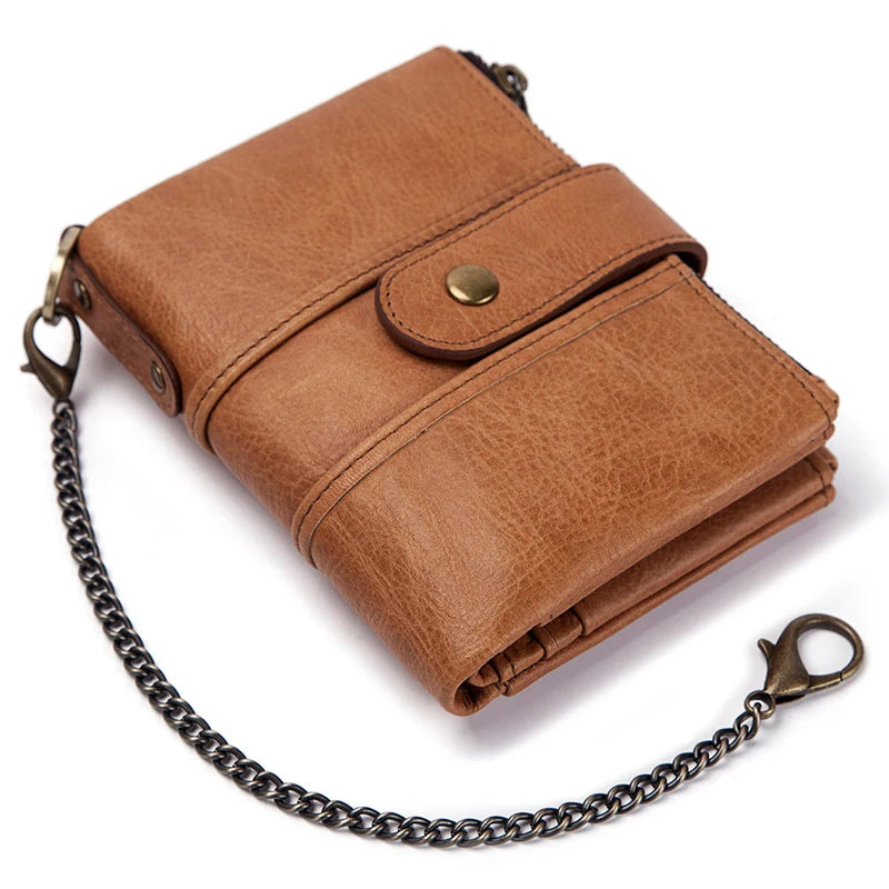 High Quality RFID Genuine Leather Double Zipper Purse with Coin Bags Men Wallet Large Capacity