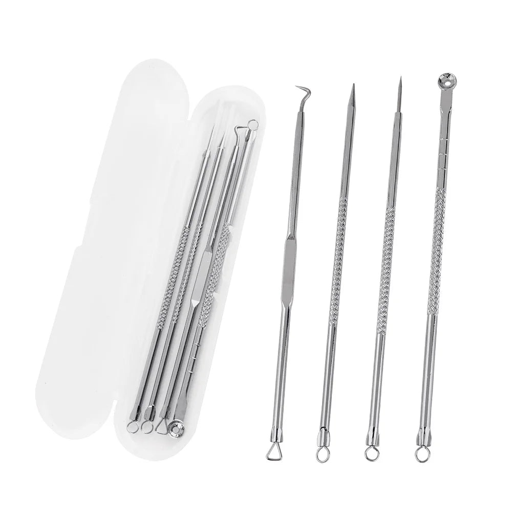 Black Steel Comedone Extractor Pin Tool Soft Skin Care Features Set Blackhead Acne Removal Needles Black Spots Pore Cleaner