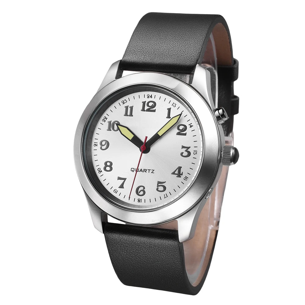 Leather Talking Analogue Watch  With Days Date Loud Alarm Clock Visually Impaired