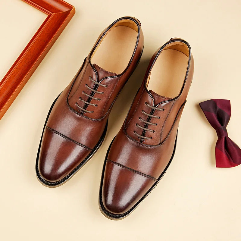 Trendy Men's Oxford Casual Dress Shoes Breathable Genuine Leather Pointed for Formal Party Office Career for Autumn Winter