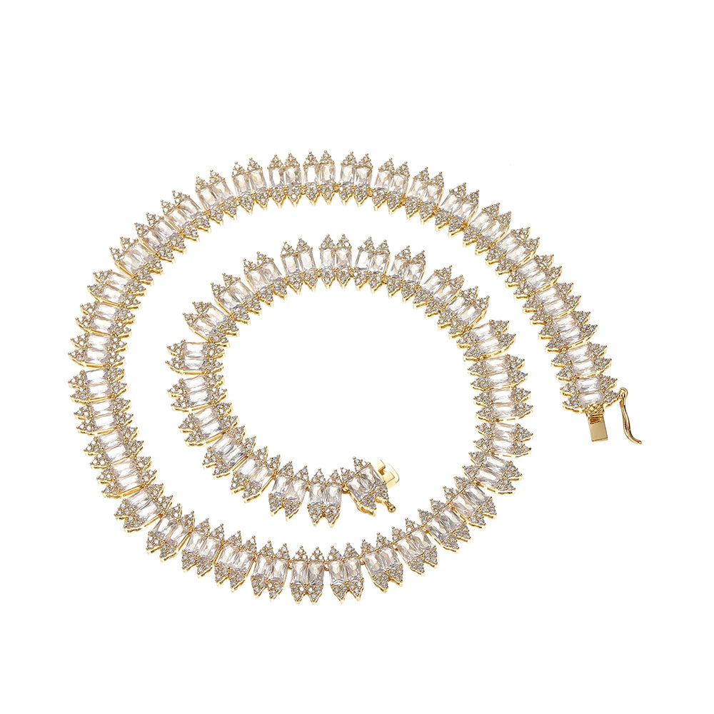 BC156  12mm Female Brass Setting Zircon Chain Women Tennis Necklace Hip Hop Jewelry