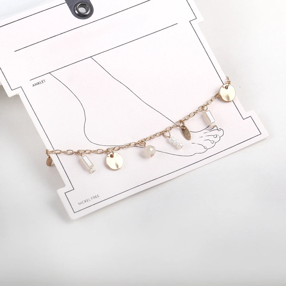 Wholesale European American Korean Popular Bohemian Style Pearl Crystal Alloy Small Pendant Casual Egant Charm Anklet Women