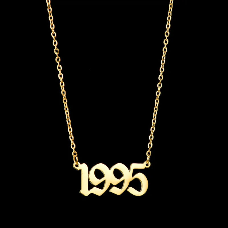 HOVANCI 18K Real Gold Plated Stainless Steel Birth Year 1995 Necklace Number Choker Chain for Weddings and Lovers' Gifts