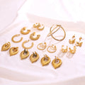 Powell Custom 10 Pairs Stainless Steel Gold Studs Exaggerated 18K Gold Plated Trendy Women's Hoop Earrings Set Zircon