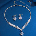 Super Sparkling Love Zircon Earrings Necklace Set with Temperament Clavicle Chain