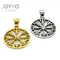 2024 Trending Vintage Hollow Out Viking Compass Necklace Stainless Steel Zircon 24K Gold Plated Fashion Unisex Pendant Jewelry