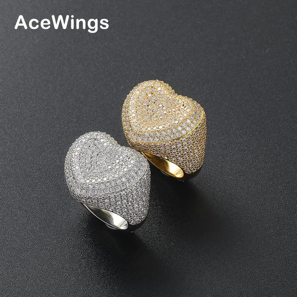 R058  Bling Jewelry Women Heart Rings Micro Pave CZ Ring Men Hip Hop Jewelry for Gift
