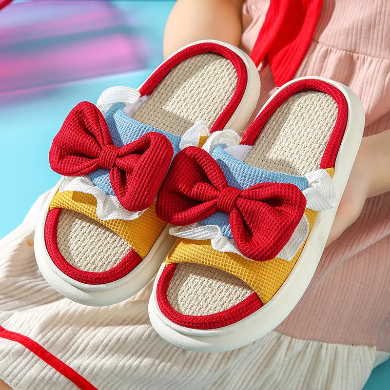 Linen slippers for women runaway princess style silent anti-slip cute cartoon slippers