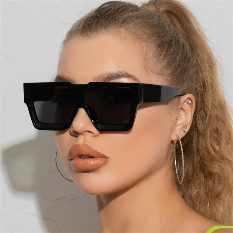 2025 Black Women Fashion One Piece Square Recessed Frame Custom Logo Luxury Thick Leg Women Oversized Sunglasses Thick Arm