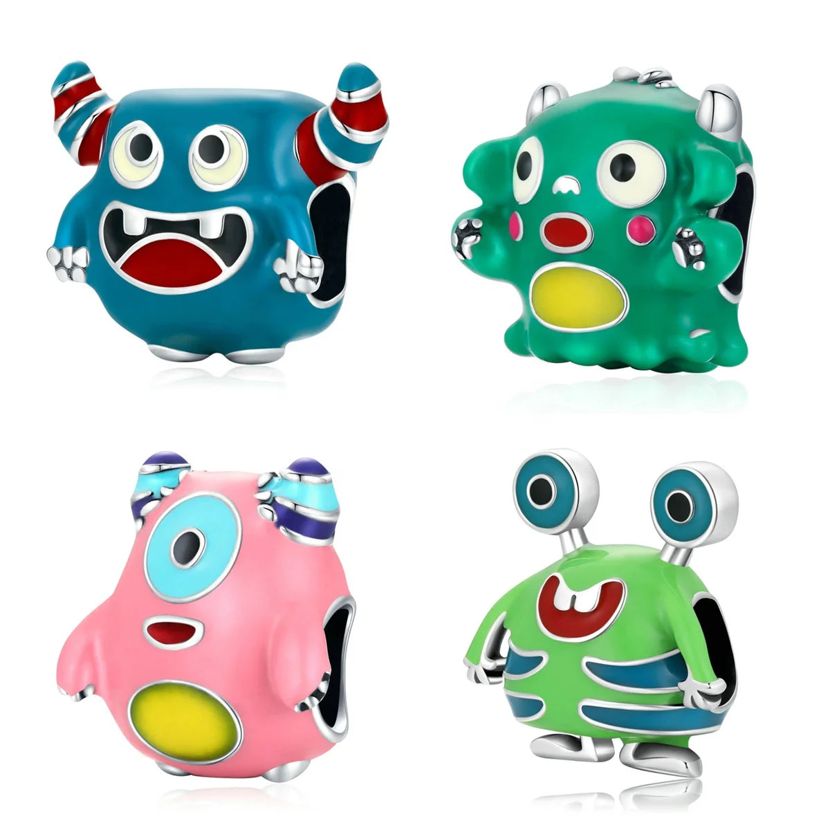 Colorful Cute Monsters Animals Sterling 925 Silver Charm Personalizados