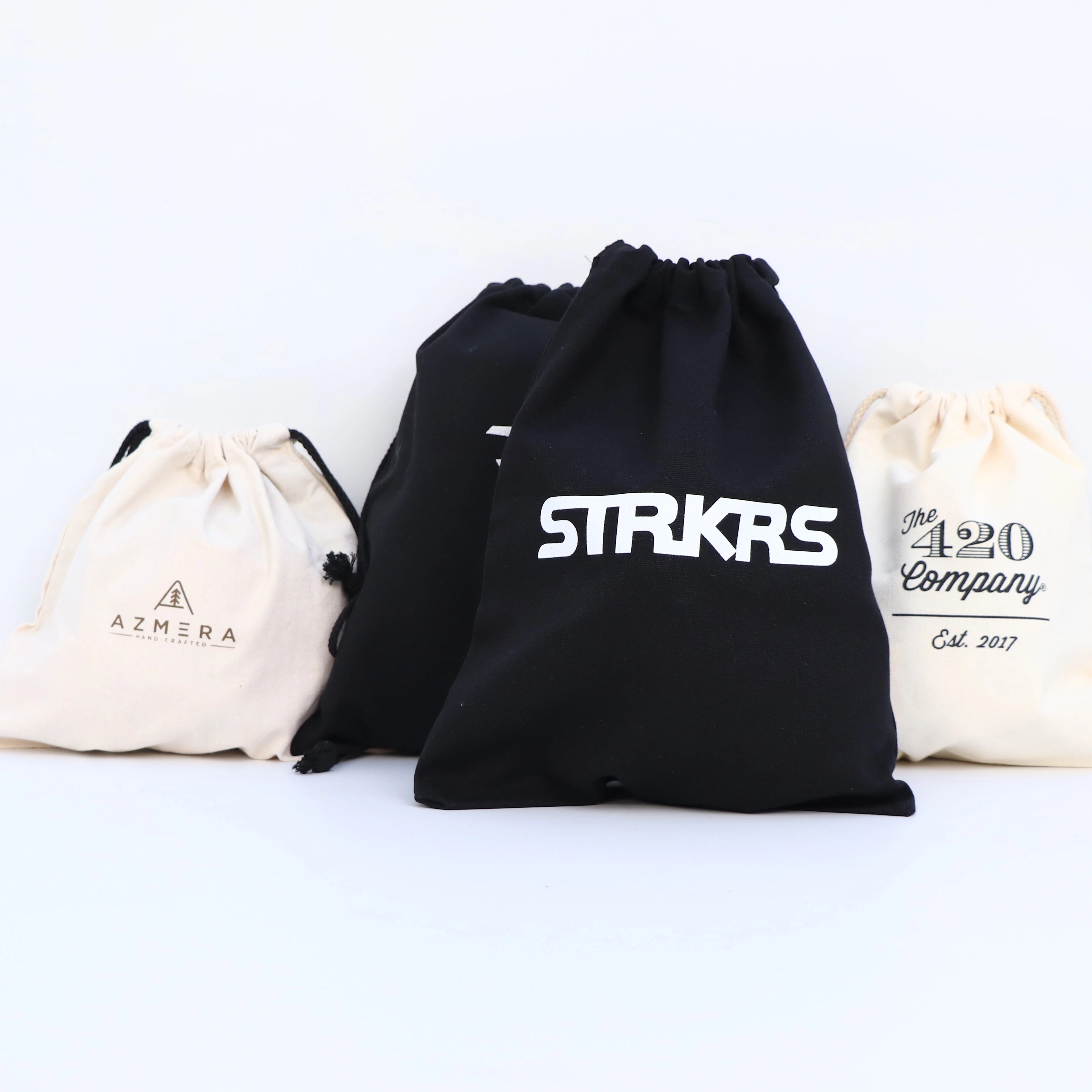 Custom Large Cotton Canvas Black Drawstring Bag with logo Brand Printed for Clothes Caps Hats Packaging Dust Pouch