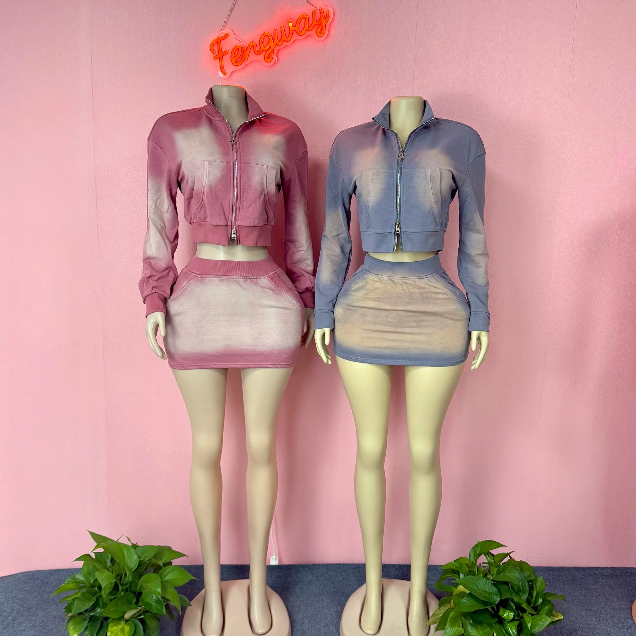 2026 New Arrivals  Autumn Casual Stretchy  Women's Sports Sets Zip up Hoodie With Skirt 2 Pieces Suit