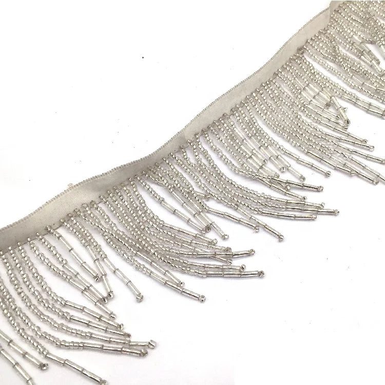 Cheap Price Men Made Curtain Fabric Tassel  Fringe Trim Crystal Beaded Ribbon Fringe Trims
