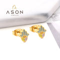 Ason Jewelry Fashion Hypoallergenic 316l Stainless Steel 18k Gold Plating Earrings Cute Colorful Hand Pattern Stud Earrings